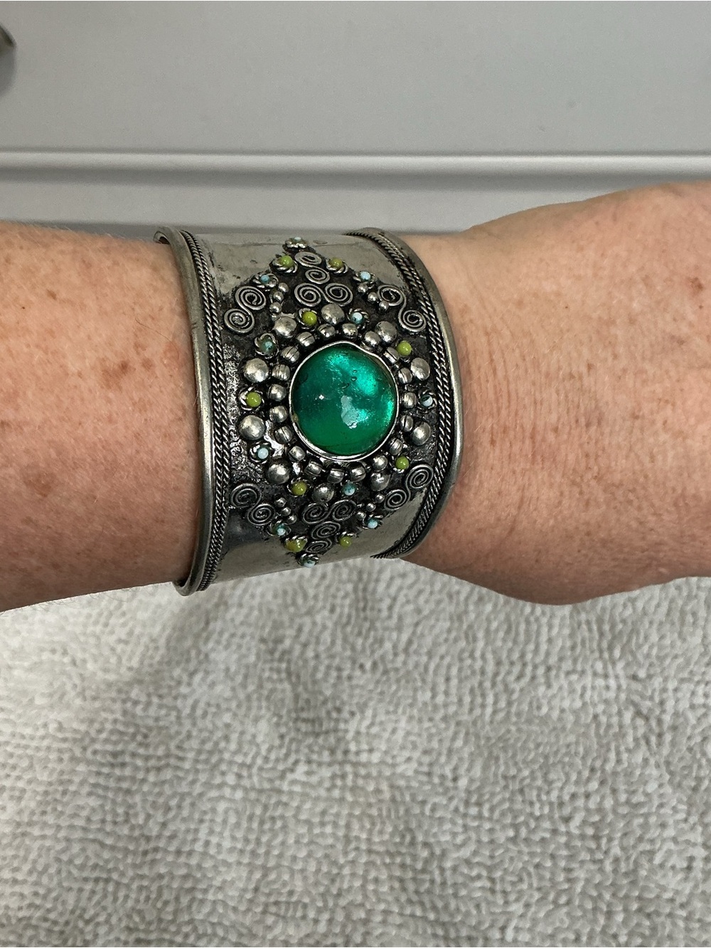 Vintage Unique Metal Cuff Bracelet Art Deco Folk Art Brutalist Style